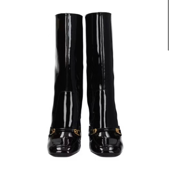 SAINT LAURENT ANKLE BOOTS LALA WOMEN PATENT LEATHER BLACK - Picture 4 of 10